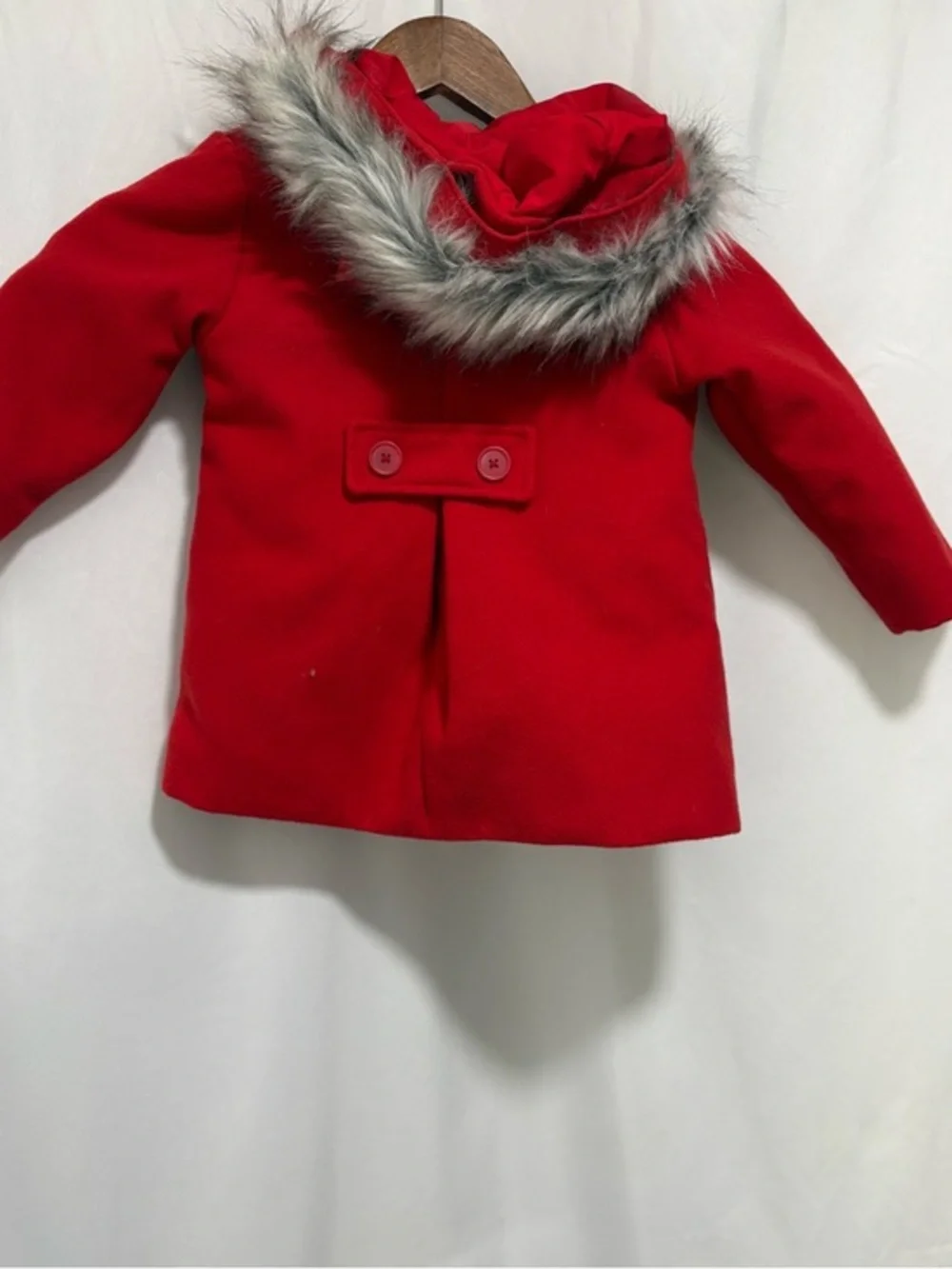 Cat & Jack Toddler Girls Red Coat Size 2T Faux Fur‎ Hood Jacket